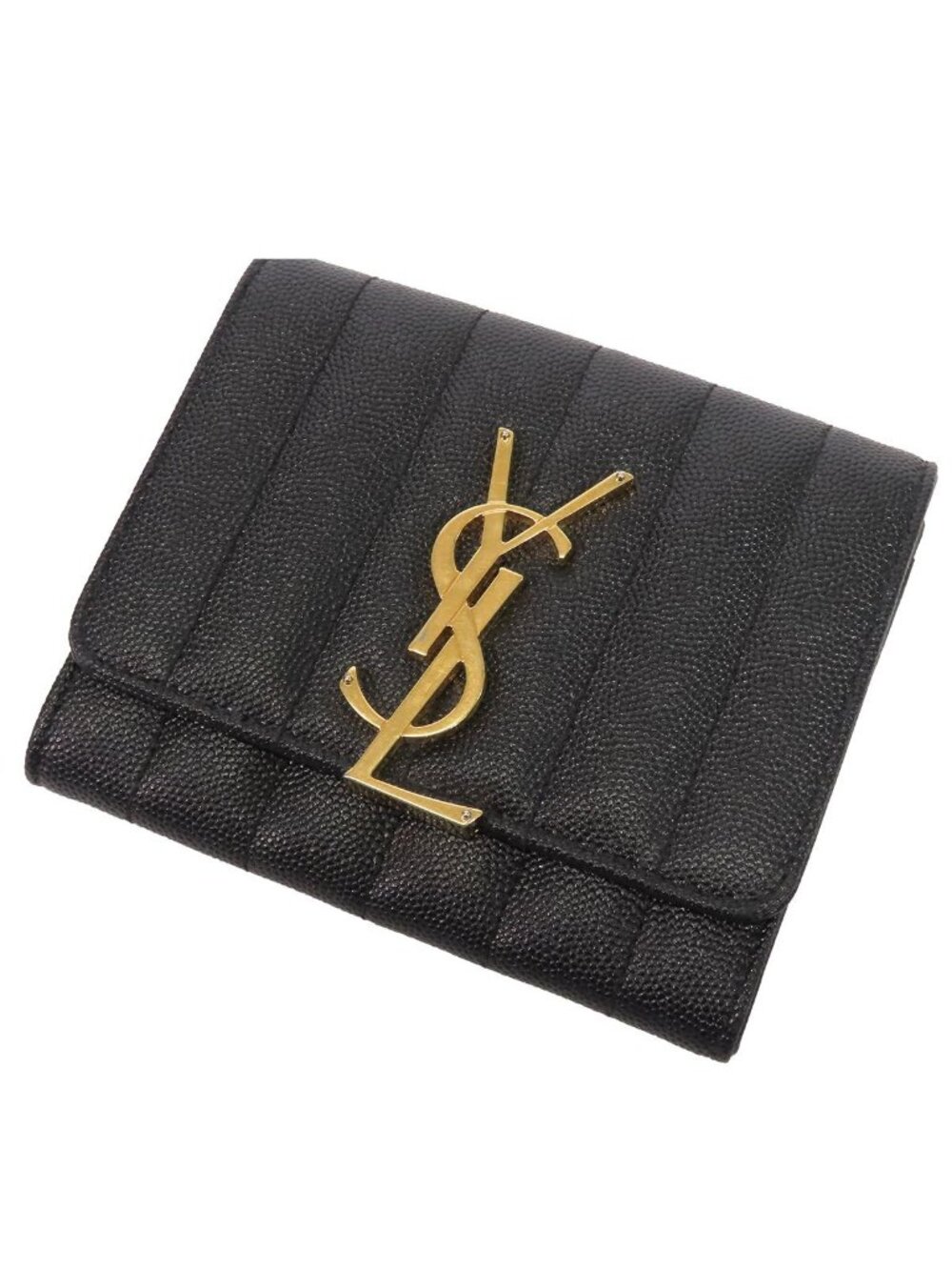 Saint Laurent Compact Wallet Black Leather Cassandra Coin Purse